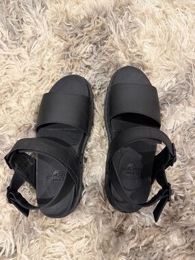 Dr. Martens Black Leather Platform Slide Sandals